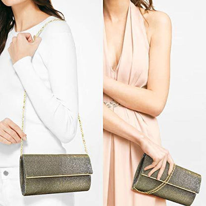 Glitter Gold Trim Evening Clutch - Dasein Bags