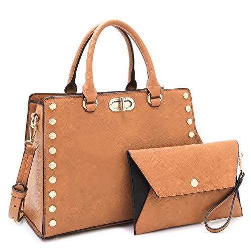 Studded Handbag with Matching Wristlet - Dasein Bags