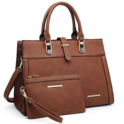 Women Flap-over Belt Top Handle Tote Satchel Purse Work Bag Matching Wristlet bag丨Dasein - Dasein Bags