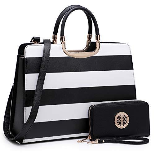 Saffiano Striped Briefcase Handbag - Dasein Bags
