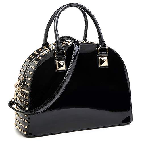 Vegan Leather Handbag Domed Satchel Rhinstone Structured Shoulder Bag丨Dasein - Dasein Bags