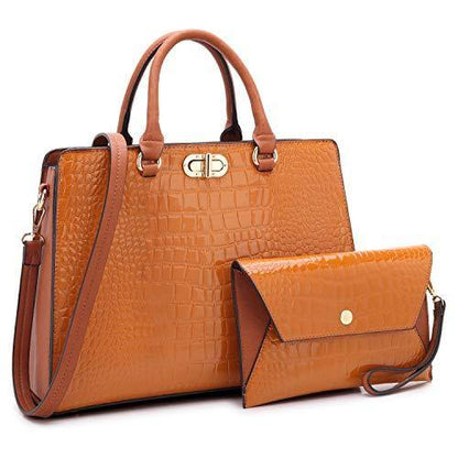 Fashion Pattern Embossed Handbag with Matching Wristlet l Dasein - Dasein Bags