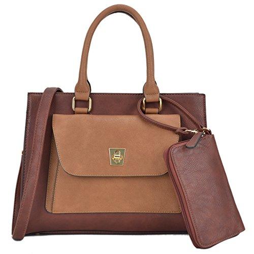 Women Leather Tote Satchel Handbags Colorblock Briefcases with Matching Purses - Dasein Bags