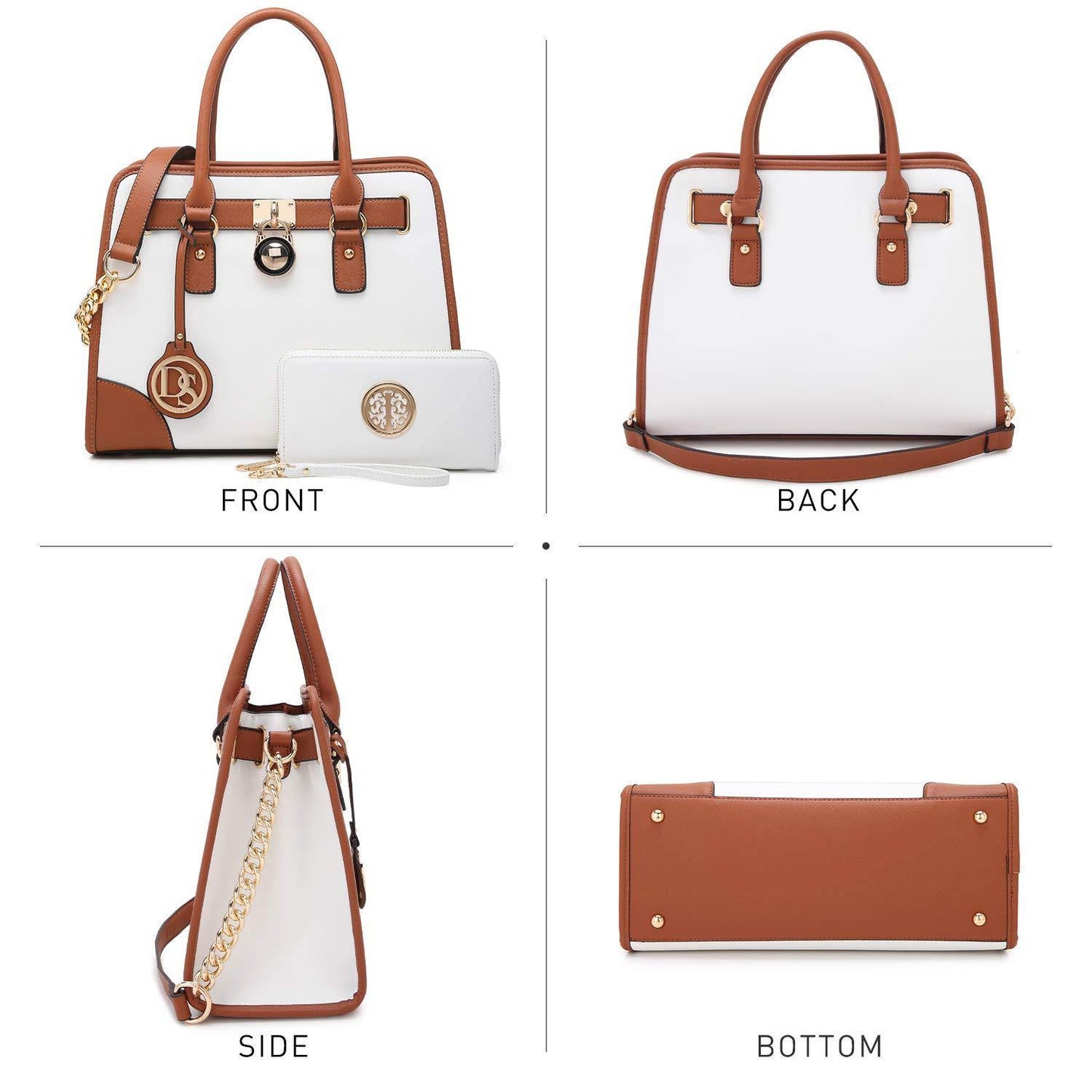 Two-Tone Handbag with Matching Wallet - Dasein Bags