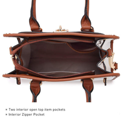 Two-Tone Handbag with Matching Wallet - Dasein Bags