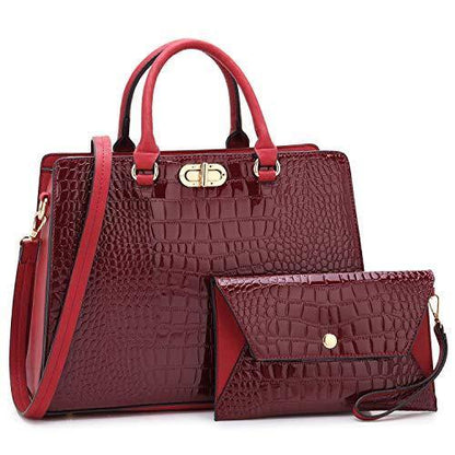Fashion Pattern Embossed Handbag with Matching Wristlet l Dasein - Dasein Bags