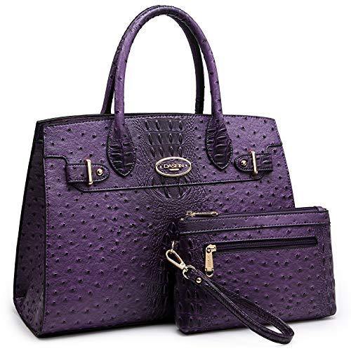 Fashion embossed Shoulder Top Handle Satchel Tote Bag with Matching Clutch l Dasein - Dasein Bags