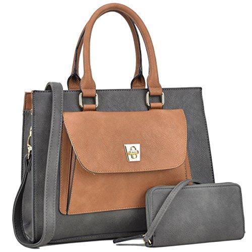 Women Leather Tote Satchel Handbags Colorblock Briefcases with Matching Purses - Dasein Bags