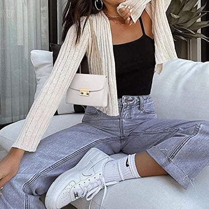 Push Lock Lightweight Vegan Leather Crossbody Bag With Chain Strap By Dasein - Dasein Bags