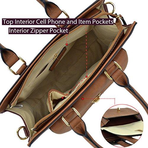 Women Leather Tote Satchel Handbags Colorblock Briefcases with Matching Purses - Dasein Bags