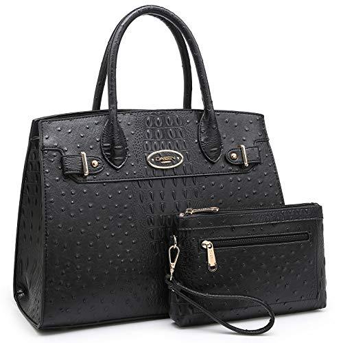 Fashion embossed Shoulder Top Handle Satchel Tote Bag with Matching Clutch l Dasein - Dasein Bags