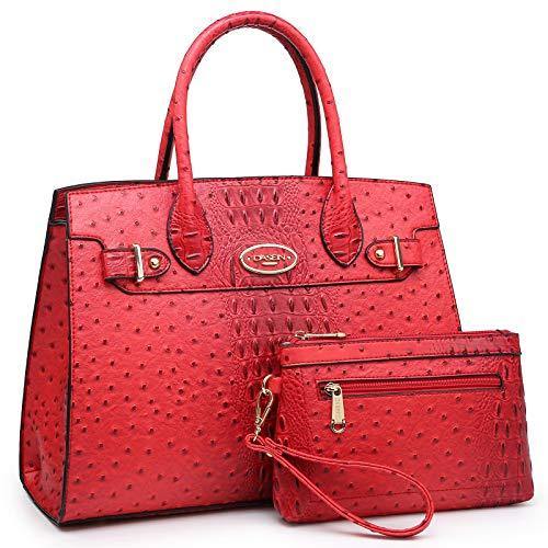 Fashion embossed Shoulder Top Handle Satchel Tote Bag with Matching Clutch l Dasein - Dasein Bags