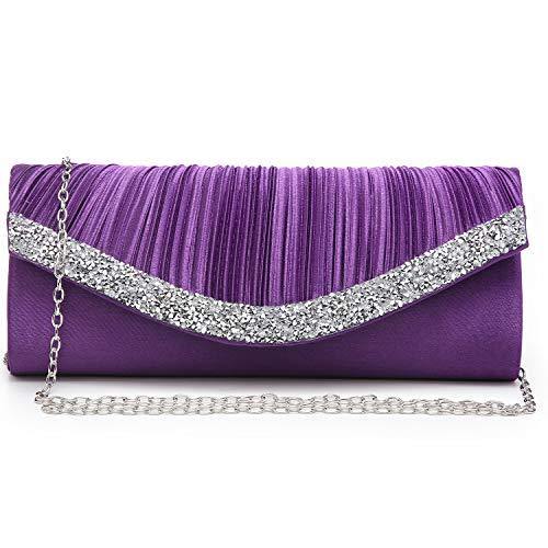Women Satin Rhinestone for Wedding Party Formal Dressy with Shoulder Chain l Dasein - Dasein Bags