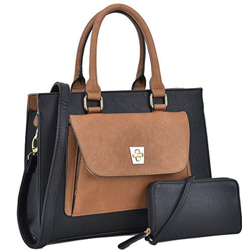 Women Leather Tote Satchel Handbags Colorblock Briefcases with Matching Purses - Dasein Bags