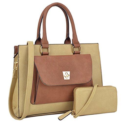 Women Leather Tote Satchel Handbags Colorblock Briefcases with Matching Purses - Dasein Bags