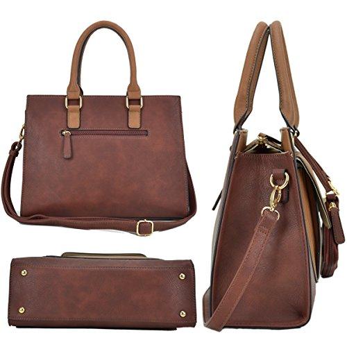 Women Leather Tote Satchel Handbags Colorblock Briefcases with Matching Purses - Dasein Bags