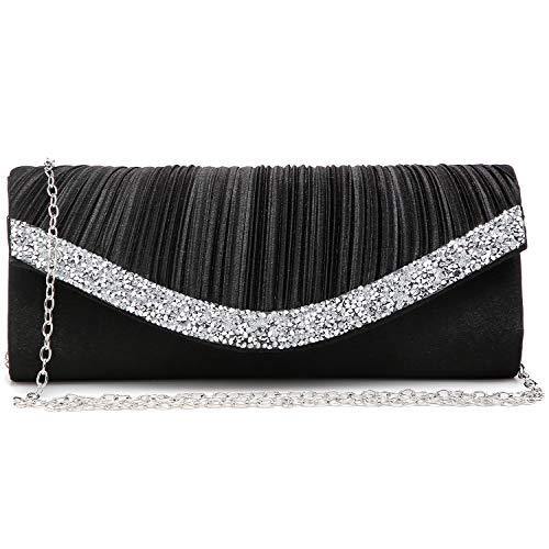 Women Satin Rhinestone for Wedding Party Formal Dressy with Shoulder Chain l Dasein - Dasein Bags