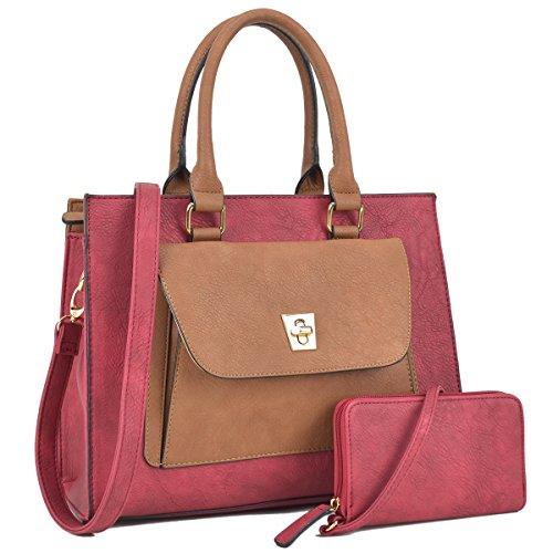 Women Leather Tote Satchel Handbags Colorblock Briefcases with Matching Purses - Dasein Bags