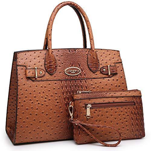 Fashion embossed Shoulder Top Handle Satchel Tote Bag with Matching Clutch l Dasein - Dasein Bags