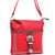 Women's Western Rhinestone Studded Messenger Bag w/ Croco Trim & Buckle Accent - Red/Taupe - Dasein Bags