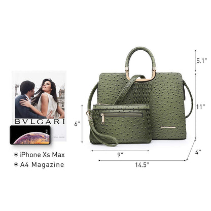 Embossed Pattern Top Handle Handbag with Matching Wallet - Dasein Bags