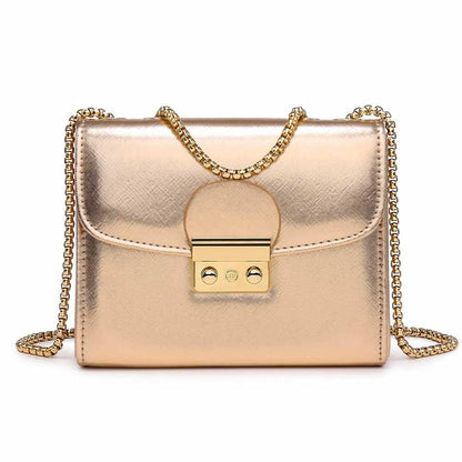 Push Lock Lightweight Vegan Leather Crossbody Bag With Chain Strap By Dasein - Dasein Bags