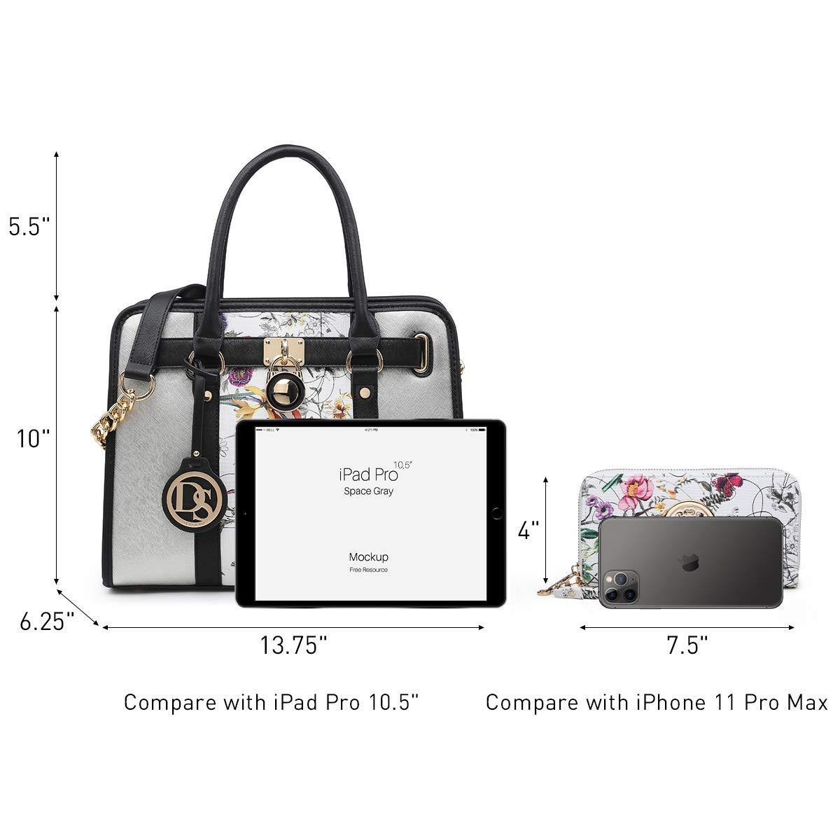 Two Tone Satchel Top Handle Bags Work Tote with Matching Wallet l Dasein - Dasein Bags
