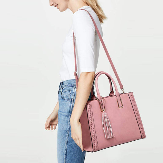 Tassel Weave Two Tone PU Leather Handbag with Matching Wallet l Dasein - Dasein Bags