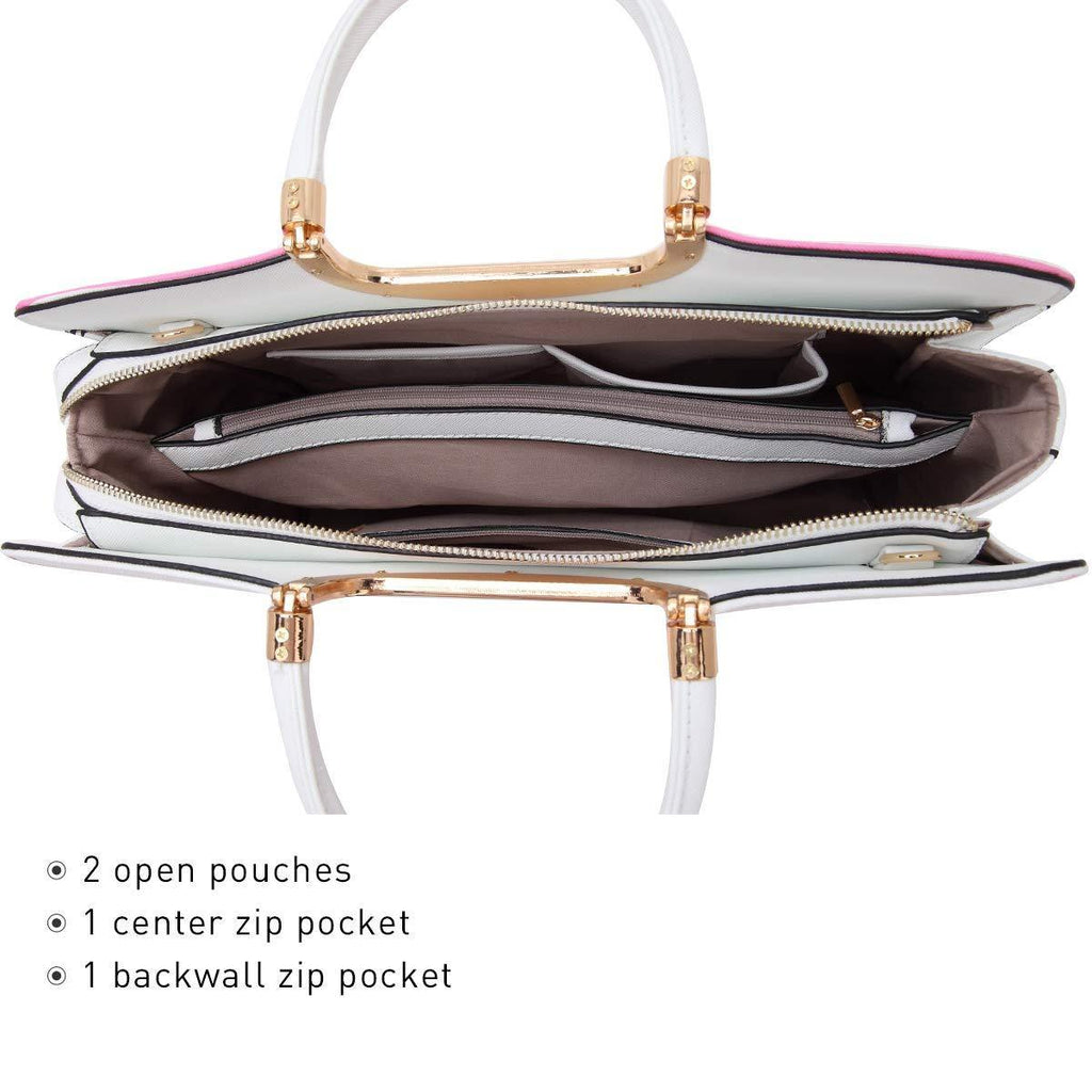 Saffiano Striped Briefcase Handbag - Dasein Bags