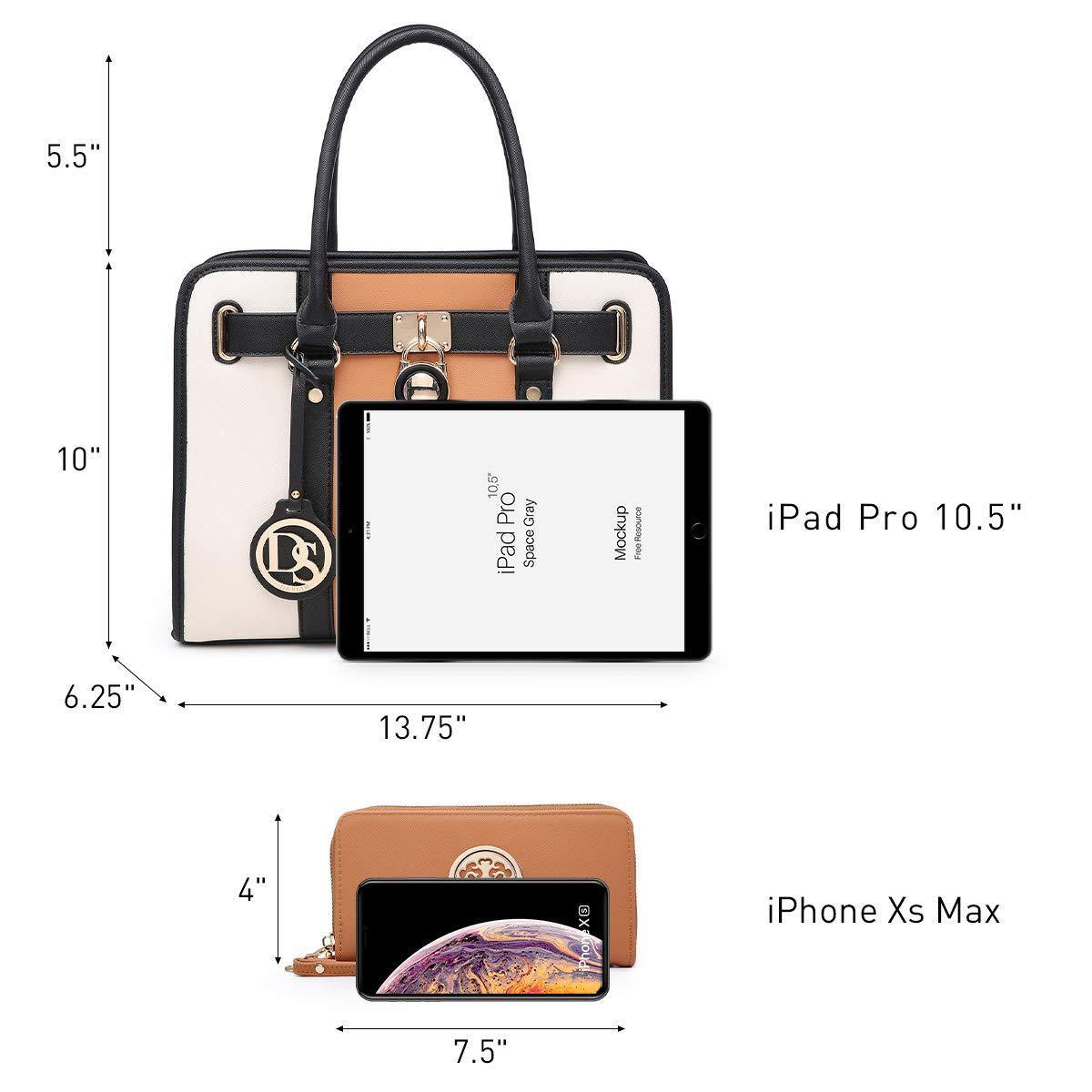 Two Tone Satchel Top Handle Bags Work Tote with Matching Wallet l Dasein - Dasein Bags