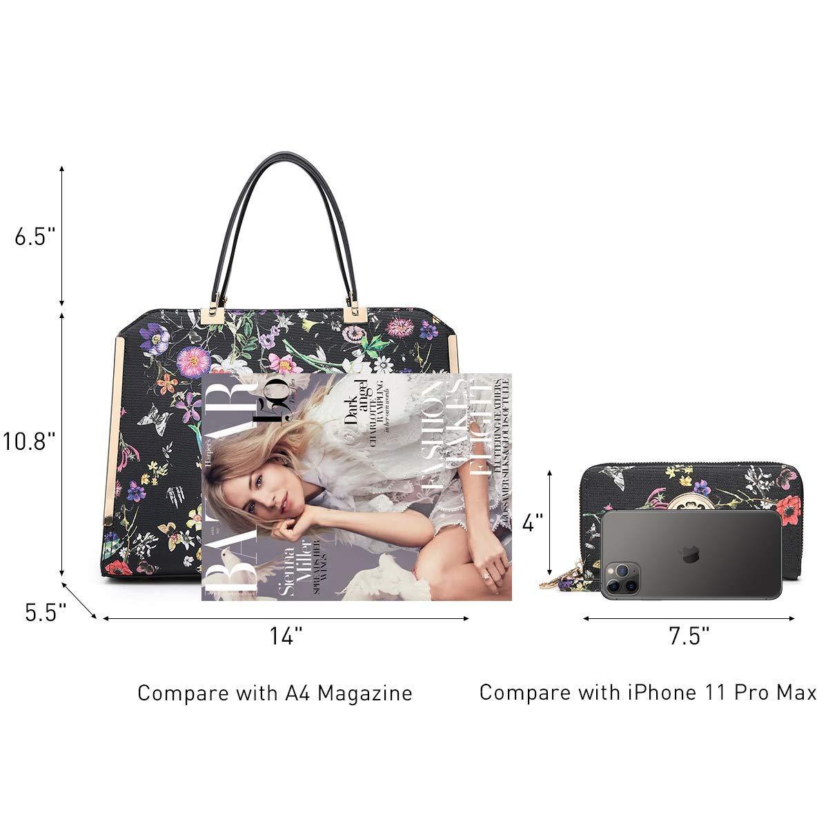 Floral Print Emblem Handbag with Matching Wallet - Dasein Bags