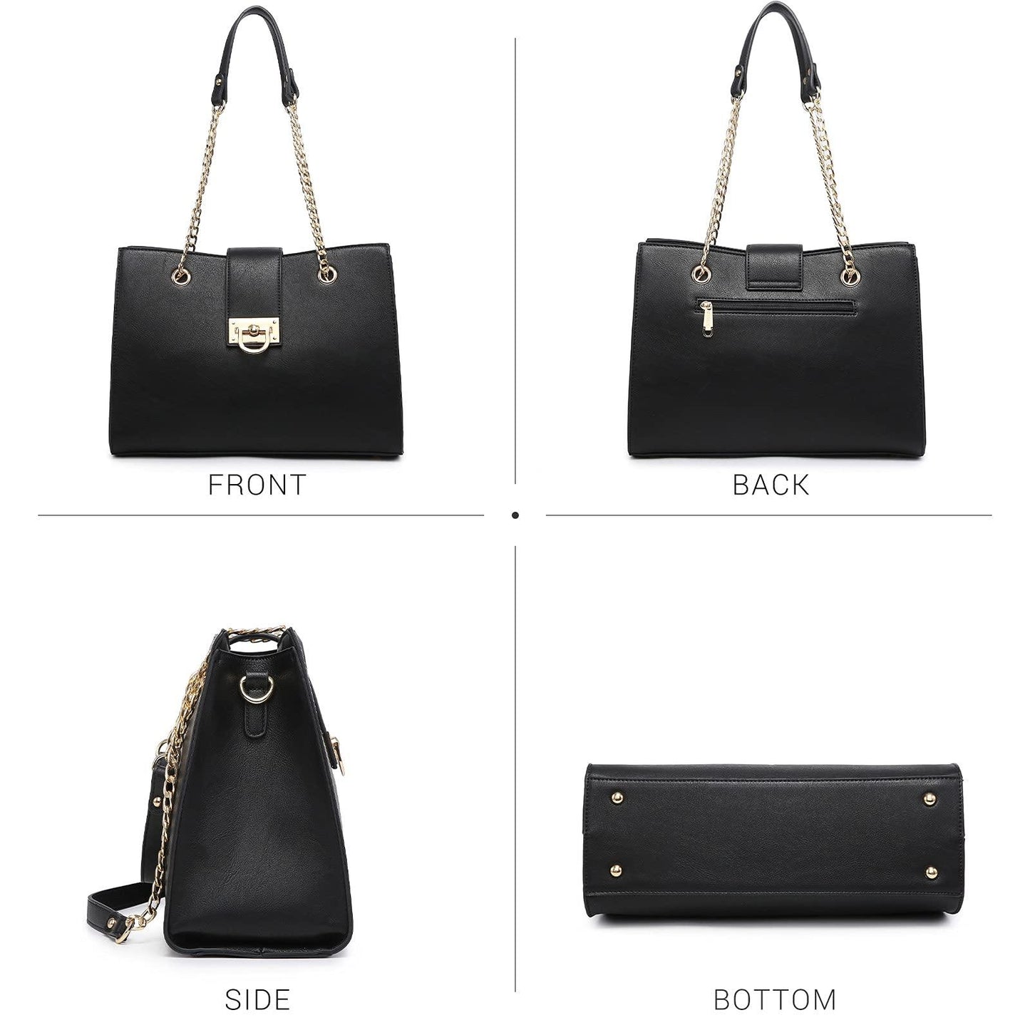 Women Fashion Chain Fashion Belt lock Tote Bags With Matching Clutch Dasein - Dasein Bags