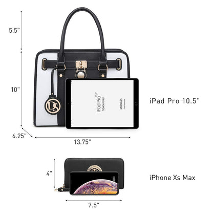 Two Tone Satchel Top Handle Bags Work Tote with Matching Wallet l Dasein - Dasein Bags