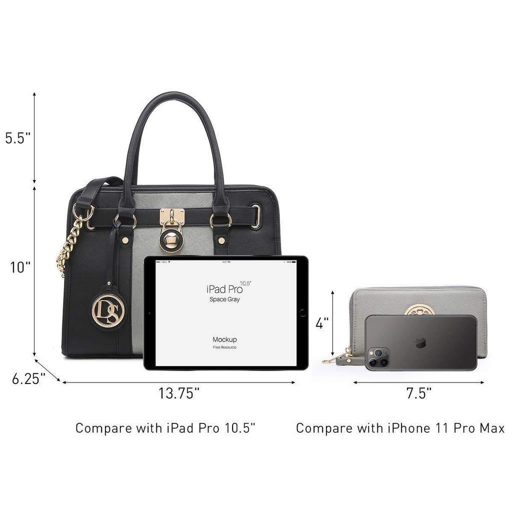 Two Tone Satchel Top Handle Bags Work Tote with Matching Wallet l Dasein - Dasein Bags