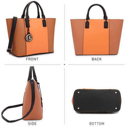 Fashion Stitching Color Large Tote Bag with Matching Wallet l Dasein - Dasein Bags