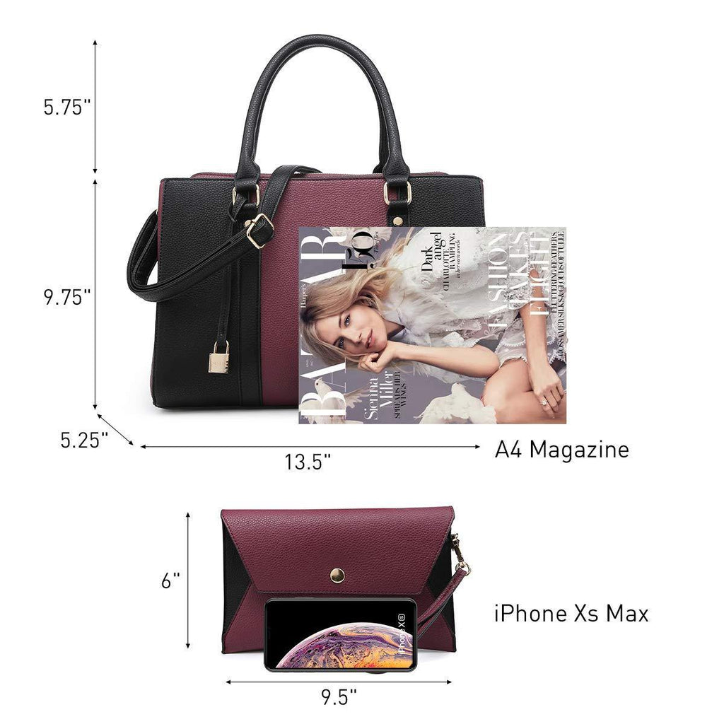Padlock Two-Tone Satchel with Matching Wristlet - Dasein Bags