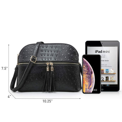 Fashion Embossed Pattern Tassel Crossbody Bag - Dasein Bags
