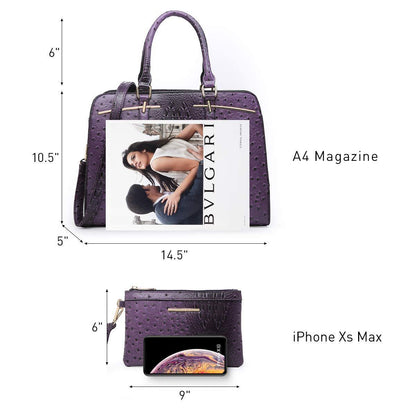 Fashion Embossed Pattern Two Tone Handbag with Matching Wallet l Dasein - Dasein Bags