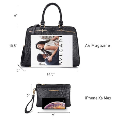 Fashion Embossed Pattern Two Tone Handbag with Matching Wallet l Dasein - Dasein Bags