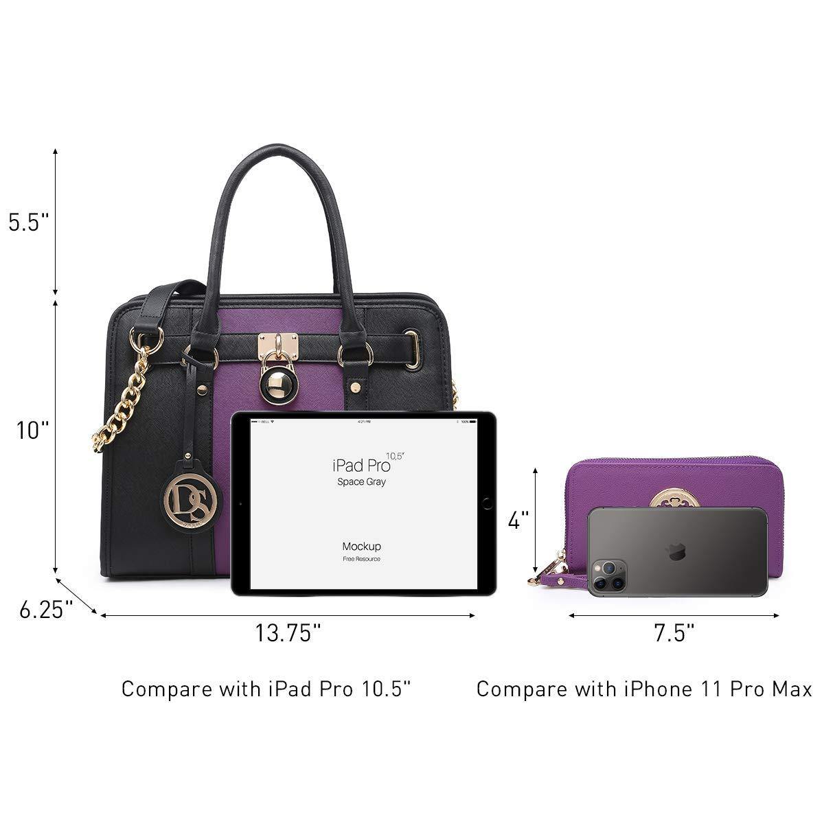 Two Tone Satchel Top Handle Bags Work Tote with Matching Wallet l Dasein - Dasein Bags