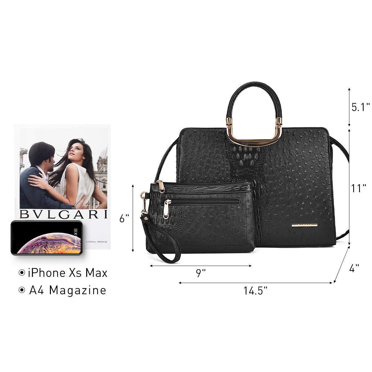 Embossed Pattern Top Handle Handbag with Matching Wallet - Dasein Bags