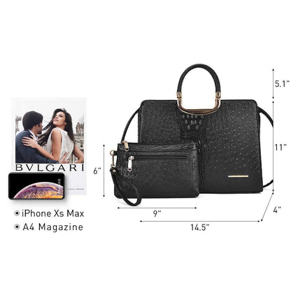 Embossed Pattern Top Handle Handbag with Matching Wallet - Dasein Bags