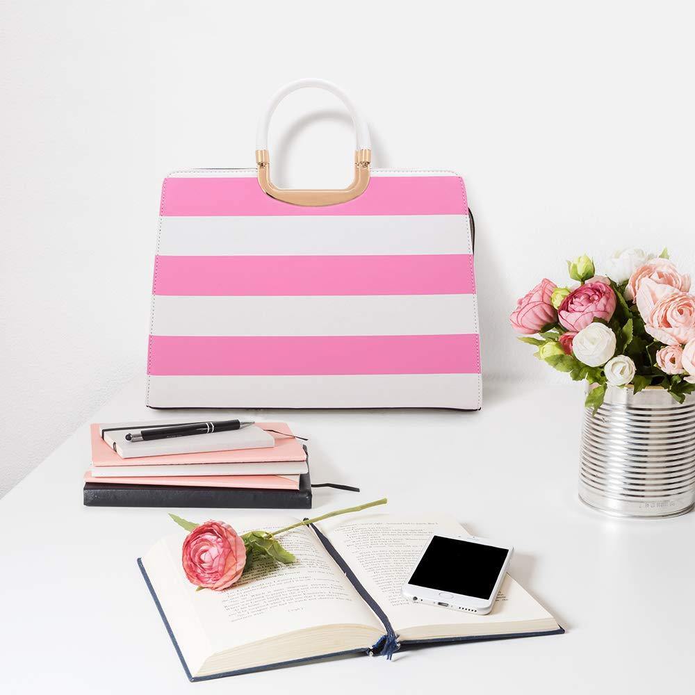 Saffiano Striped Briefcase Handbag - Dasein Bags