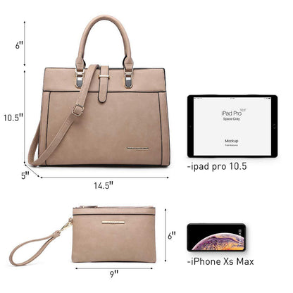 Women Flap-over Belt Top Handle Tote Satchel Purse Work Bag Matching Wristlet bag l Dasein - Dasein Bags