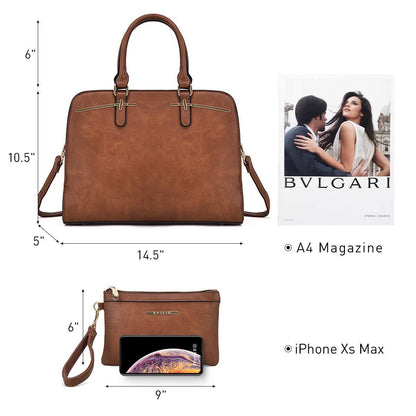 Gold-Tone Hardware Vegan Leather Textured Handbag with Matching Wallet l Dasein - Dasein Bags