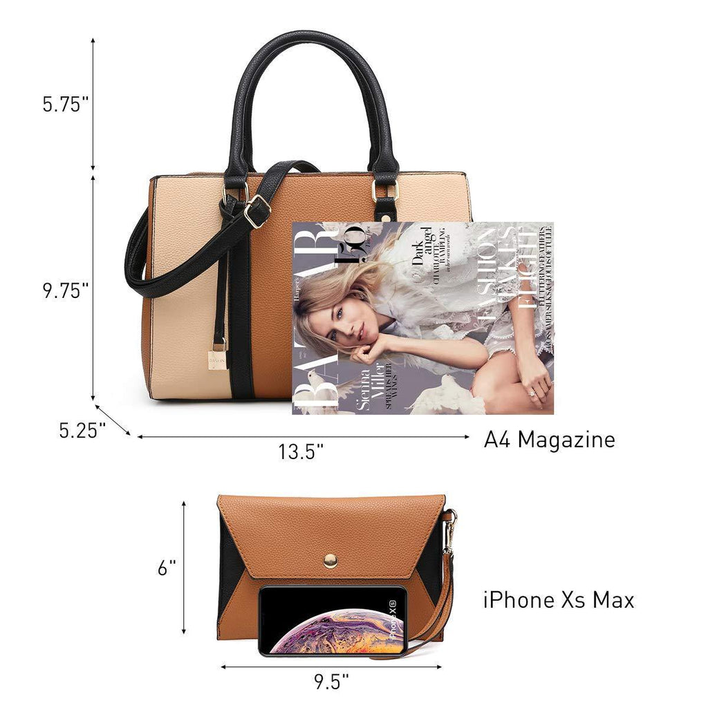 Padlock Two-Tone Satchel with Matching Wristlet - Dasein Bags