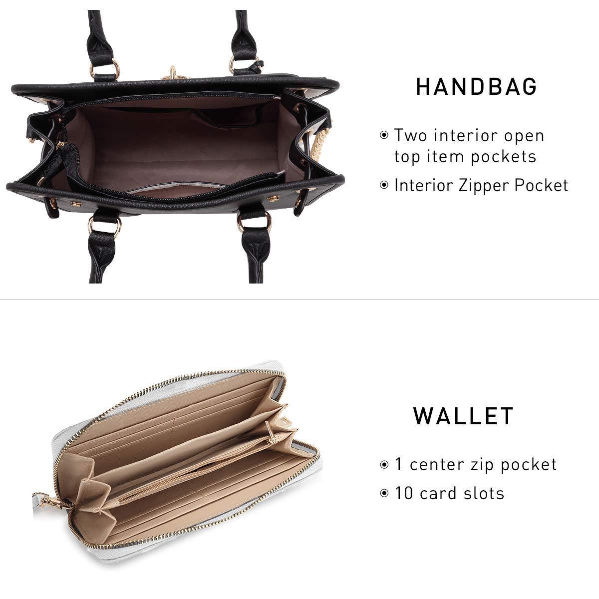 Two Tone Satchel Top Handle Bags Work Tote with Matching Wallet l Dasein - Dasein Bags