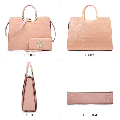 Fashion Pattern Embossed Handbag with Matching Wallet - Dasein Bags