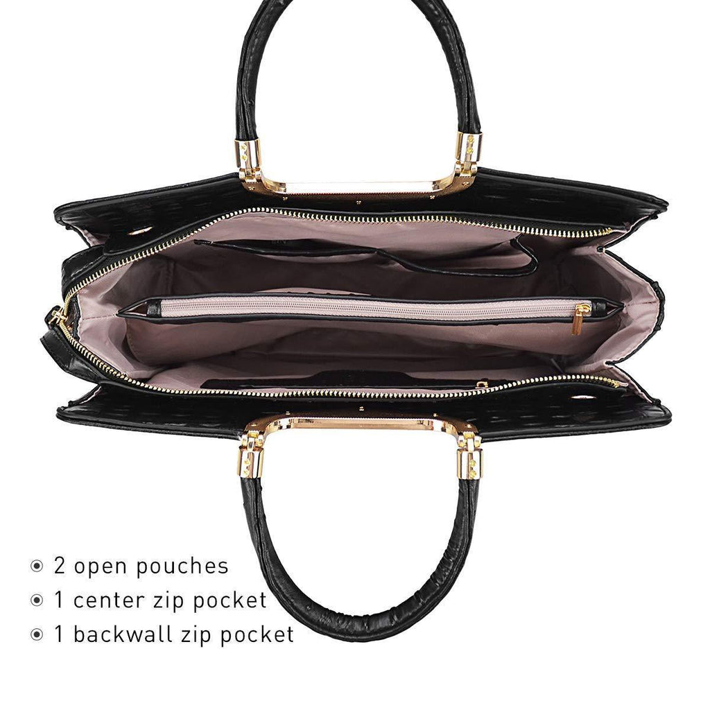 Embossed Pattern Top Handle Handbag with Matching Wallet - Dasein Bags