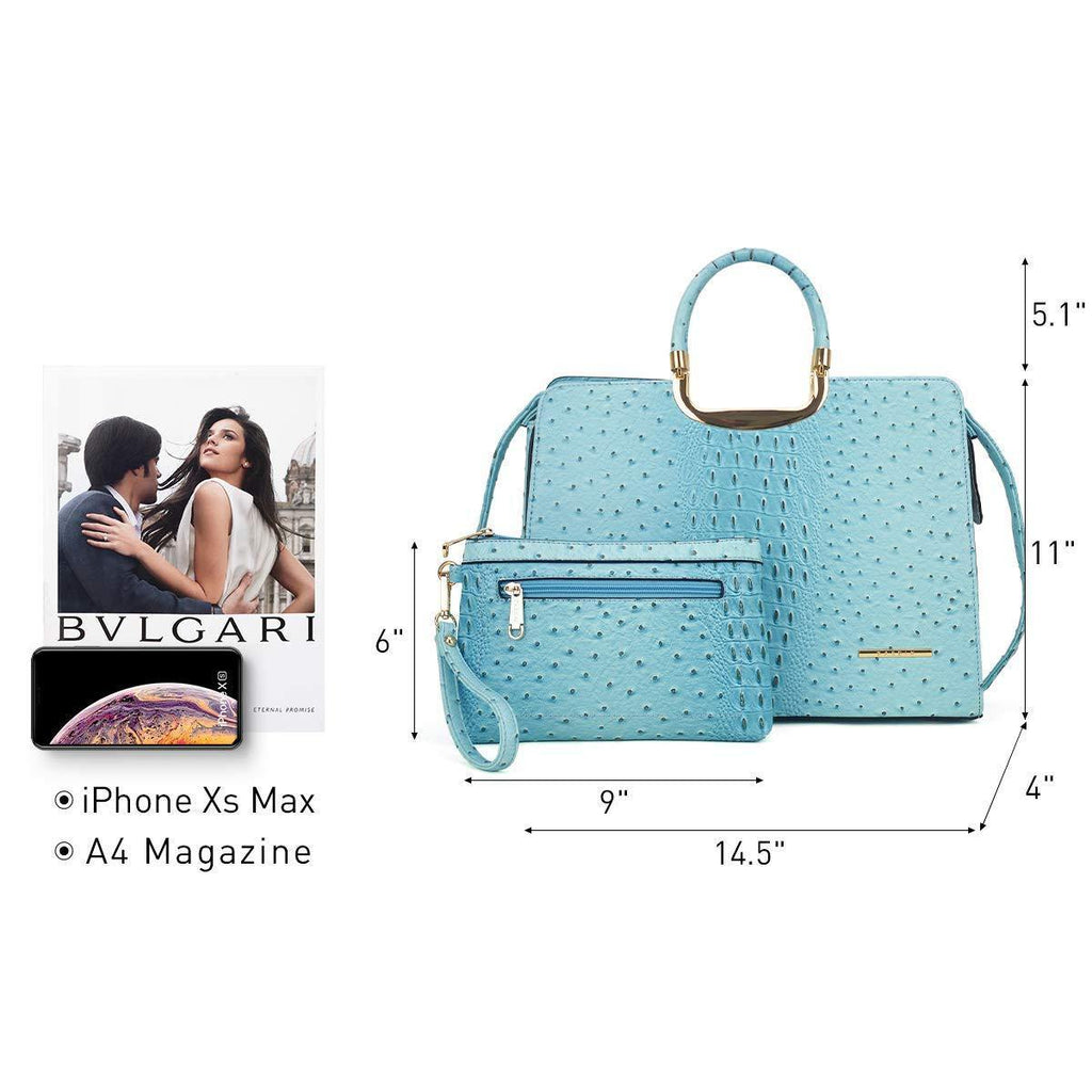 Embossed Pattern Top Handle Handbag with Matching Wallet - Dasein Bags
